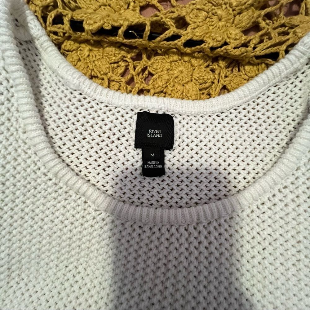 River Island White Cable Knit Women’s Tank Casual Coastal Clean Girl Top Sz M - Picture 10 of 11